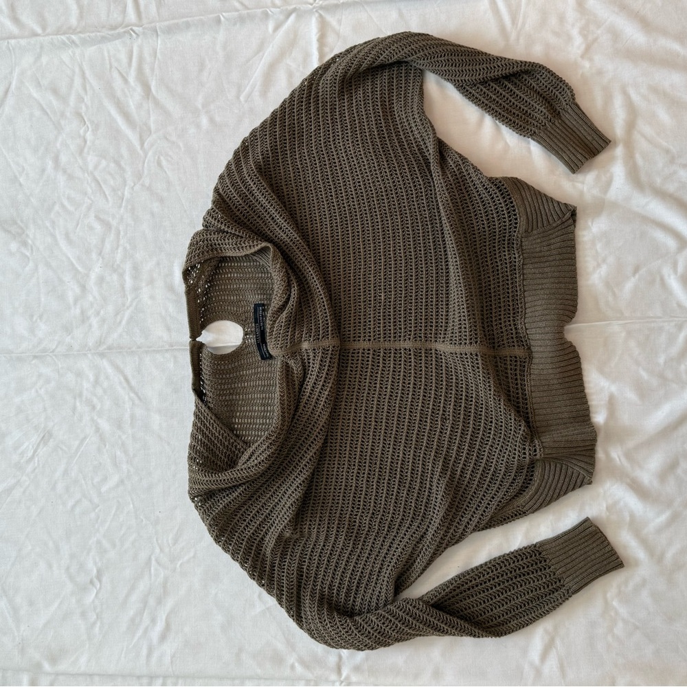 All Saints Olive Green Mesh Knit Sweater